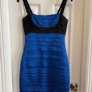 BCBGMaxAzria Blue and Black Tiered Bodycon Mini Dress
